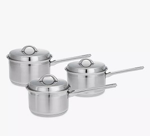 ohn Lewis & Partners Classic Stainless Steel Lidded Saucepan Set