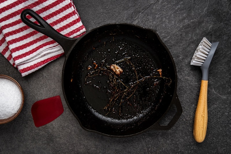 Preparing a Cast Iron Skillet for Cleaning