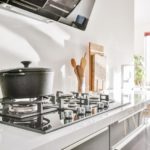 5 burner gas hob in modern kitchen