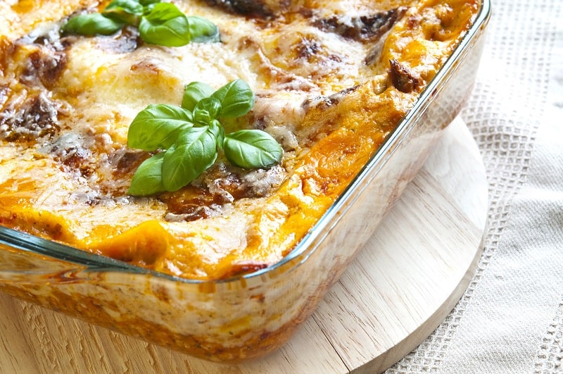 Cooked lasagne in dish
