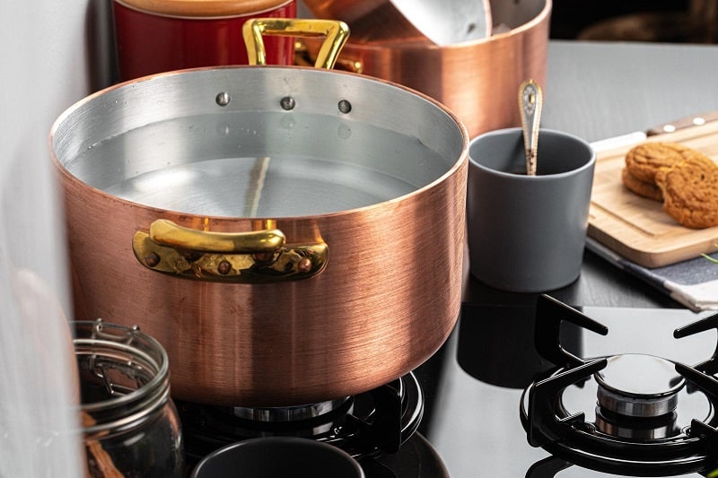 Water in copper pan