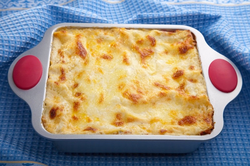 Cooked lasagne in dish