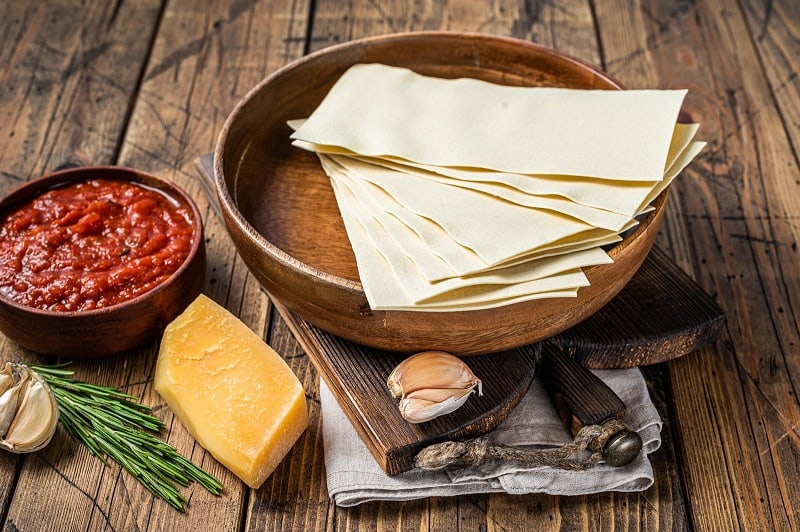 Lasagne sheets and ingredients