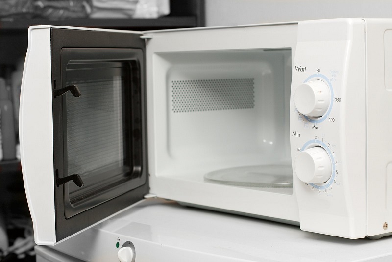 Microwave oven with door open