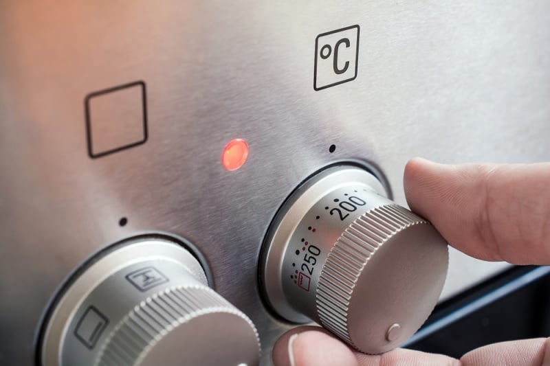 Temperature dial on oven