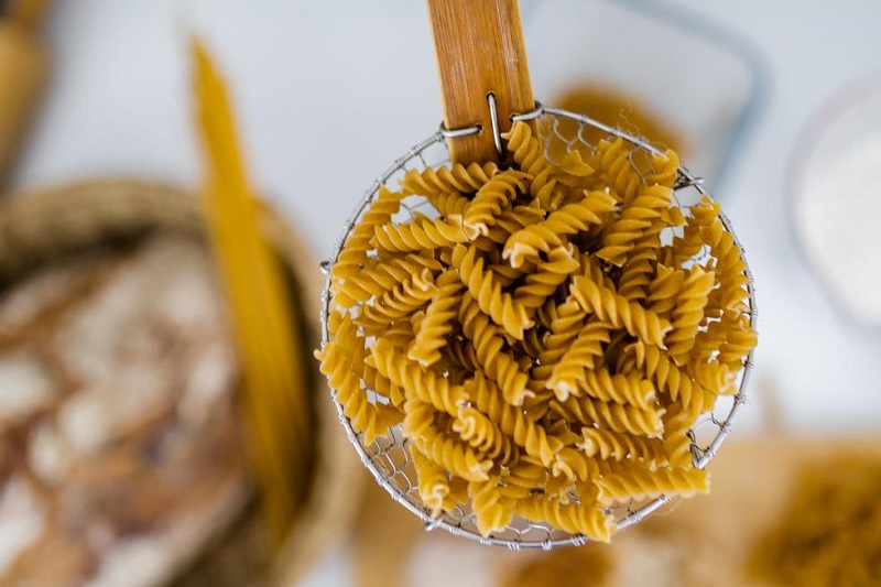 Uncooked fusili pasta