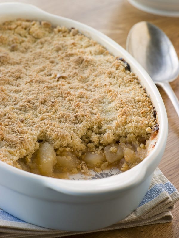 Apple crumble in dish