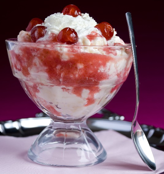 Eton mess in glass with spoon