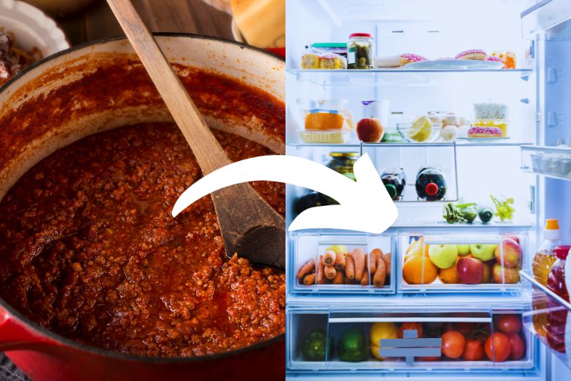 Bolognese sauce in fridge